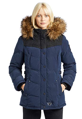 khujo Damen Jacke WINSEN4 mit Abnehmbarer Kapuze und Kunstfellbesatz Winterjacke Steppjacke, Dunkelblau, L von khujo