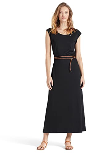 khujo Damen Kleid SUNIRI leicht weich einfarbig Jersey lang Maxi Kunstledergürtel von khujo