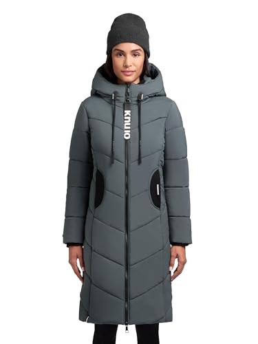 khujo Damen Langer Wintermantel warmer Steppmantel mit Schlüsselanhänger und Kapuze Aribay4 Light-YM Foam Green Gr. S von khujo