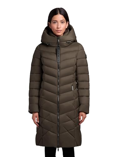 khujo Damen Langer Wintermantel warmer Steppmantel mit Schlüsselanhängerund verstellbarer Kapuze Odana3-YM Dark Green Gr. M von khujo