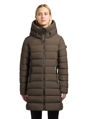 khujo Damen Langer Wintermantel warmer Steppmantel mit schimmerndem Innenfutter und Kapuze Nekar-YM Dark Green Gr. S von khujo