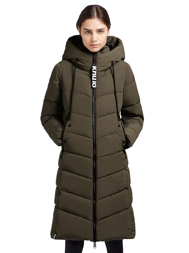 khujo Damen Mantel Steppjacke lang Winterjacke Steppmantel Ayleena mit Kapuze (grün, S) von khujo