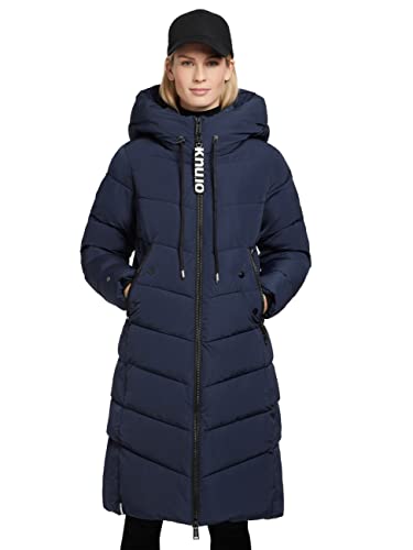 khujo Damen Mantel Steppjacke lang Winterjacke Steppmantel Ayleena mit Kapuze (navy, L) von khujo