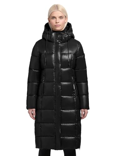khujo Damen Steppmantel angesagte Lange Winterjacke aus Shiny glänzendem Material Shane2-YM Black Gr. XL von khujo