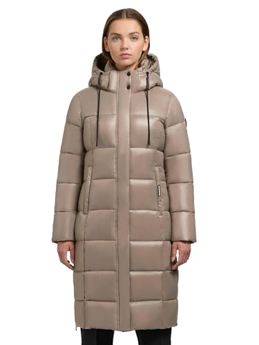 khujo Damen Steppmantel angesagte Lange Winterjacke aus Shiny glänzendem Material Shane2-YM Champagne Beige Gr. L von khujo