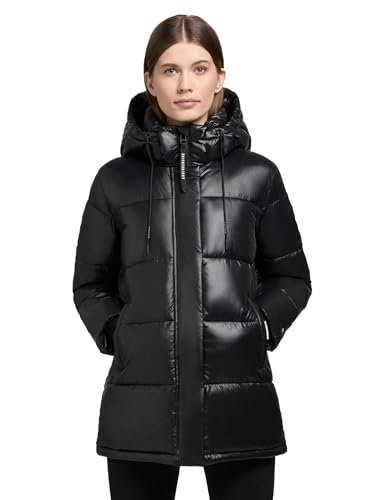 khujo Damen Winter Steppjacke aus glänzendem Obermaterial mit Kapuze Word3 Satin-YM Black Gr. L von khujo