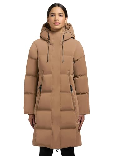 khujo Damen Wintermantel Warmer Steppmantel lang und tailliert mit Verstellbarer Kapuze Loni-YM Indian Nougat Gr. M von khujo