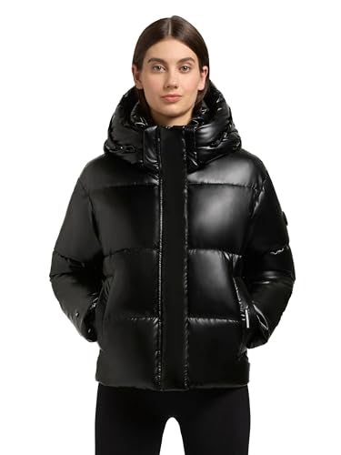 khujo Damen Winterjacke mit Kapuze warme Steppjacke kurz in glänzender Optik mit Abnehmbarer Kapuze Devina Shiny-YM Black Gr. XL von khujo