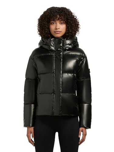 khujo Damen Winterjacke mit Kapuze warme Steppjacke kurz in glänzender Optik mit Abnehmbarer Kapuze Devina Shiny-YM Dark Green Gr. L von khujo