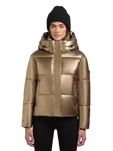 khujo Damen Winterjacke mit Kapuze warme Steppjacke kurz in glänzender Optik mit Abnehmbarer Kapuze Devina Shiny-YM Gold Gr. XXL von khujo