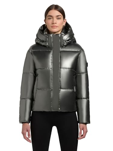 khujo Damen Winterjacke mit Kapuze warme Steppjacke kurz in glänzender Optik mit Abnehmbarer Kapuze Devina Shiny-YM Medium Grey Gr. XL von khujo