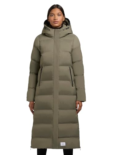 khujo Damen Wintermantel Warmer Langer Steppmantel mit Kapuze und seitlichen Gehschlitzen Mayla2-YM Light Moss Green Gr. L von khujo