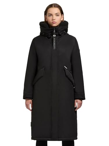 khujo Damen Wintermantel Warmer Parka mit weichem Teddyfleece an der Kapuze, Taillenzugband und magnetischer Abdeckleiste Agneta-YM Black Gr. XXL von khujo