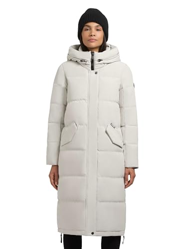 khujo Damen Wintermantel Warmer Steppmantel extra lang mit großer Kapuze und seitlichen Gehschlitzen Riad-YM Cotton Cream Gr. L von khujo