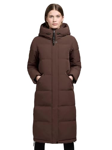 khujo Damen Wintermantel Warmer Steppmantel extra lang mit großer Kapuze und seitlichen Gehschlitzen Riad-YM Dark Brown Gr. M von khujo
