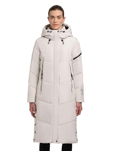 khujo Damen Wintermantel Warmer Steppmantel extra lang mit zahlreichen Taschen und großer Kapuze Sonje6-YM Cotton Cream Gr. L von khujo