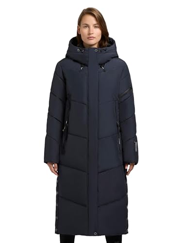 khujo Damen Wintermantel Warmer Steppmantel extra lang mit zahlreichen Taschen und großer Kapuze Sonje6-YM Dark Navy Gr. M von khujo