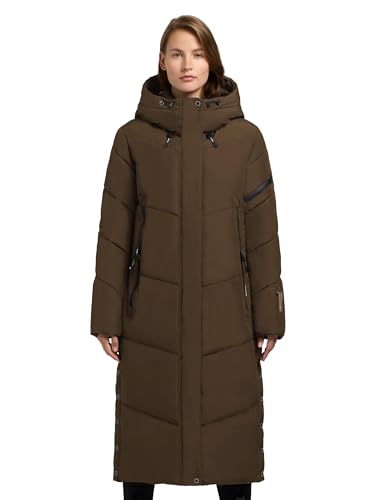 khujo Damen Wintermantel Warmer Steppmantel extra lang mit zahlreichen Taschen und großer Kapuze Sonje6-YM Old Green Gr. XL von khujo