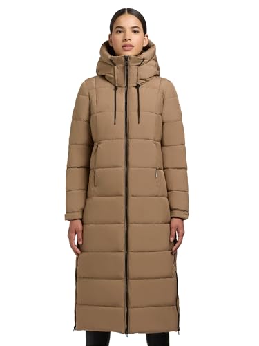 khujo Damen Wintermantel Warmer Steppmantel extralang mit Gehschlitzen und Verstellbarer Kapuze Deria3-YM Indian Nougat Gr. M von khujo