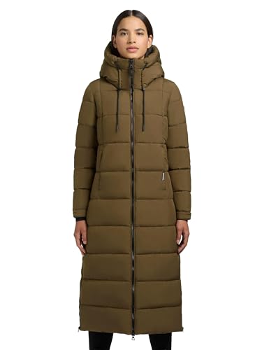 khujo Damen Wintermantel Warmer Steppmantel extralang mit Gehschlitzen und Verstellbarer Kapuze Deria3-YM Rich Green Gr. L von khujo