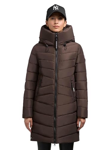 khujo Damen Wintermantel Warmer Steppmantel lang mit großer Kapuze Pluz-YM Dark Brown Gr. M von khujo