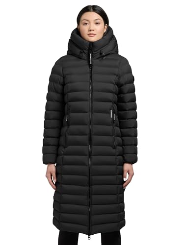 khujo Damen Wintermantel Warmer Steppmantel lang mit hohem Kragen und großer Kapuze Imes-YM Black Gr. L von khujo