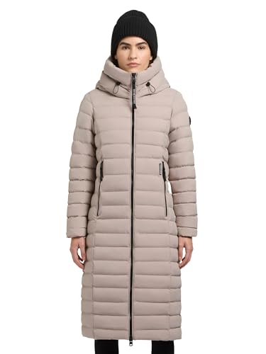 khujo Damen Wintermantel Warmer Steppmantel lang mit hohem Kragen und großer Kapuze Imes-YM Dusty Beige Gr. M von khujo