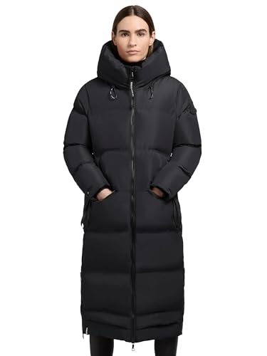 khujo Damen Wintermantel Warmer Steppmantel lang mit hohen Gehschlitzen und Kapuze Aroma-YM Black Gr. M von khujo