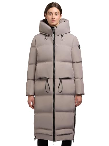 khujo Damen Wintermantel Warmer Steppmantel lang mit hohen Gehschlitzen und Kapuze Aroma-YM Greige Gr. S von khujo