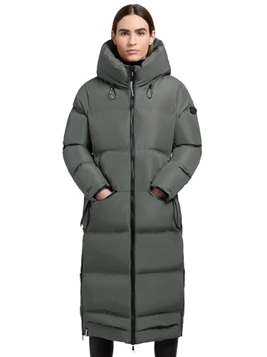 khujo Damen Wintermantel Warmer Steppmantel lang mit hohen Gehschlitzen und Kapuze Aroma-YM Kelp Green Gr. XL von khujo