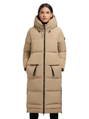 khujo Damen Wintermantel Warmer Steppmantel lang mit hohen Gehschlitzen und Kapuze Aroma-YM Tao Sand Gr. L von khujo