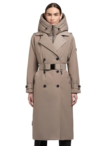 khujo Damen Wintermantel Warmer Trenchcoat mit Taillengürtel und abnehmbaren Kragen Elena-YM Greige Gr. M von khujo