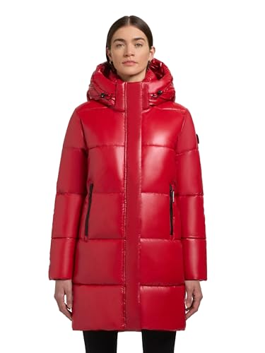 khujo Damen Wintermantel in glänzender Optik Warmer wasserdichter Steppmantel lang mit Abnehmbarer Kapuze Haya Shiny-YM Ochre Red Gr. XL von khujo