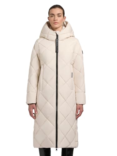 khujo Damen extralanger Wintermantel Warmer Steppmantel in Diamond-Steppung mit Kapuze Elow-YM Cotton Cream Gr. XXL von khujo