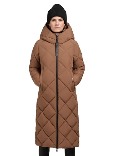 khujo Damen extralanger Wintermantel Warmer Steppmantel in Diamond-Steppung mit Kapuze Elow-YM Golden Brown Gr. M von khujo