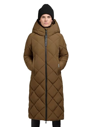 khujo Damen extralanger Wintermantel Warmer Steppmantel in Diamond-Steppung mit Kapuze Elow-YM Rich Green Gr. XL von khujo