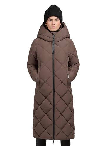 khujo Damen extralanger Wintermantel Warmer Steppmantel in Diamond-Steppung mit Kapuze Elow-YM Stone Taupe Gr. M von khujo