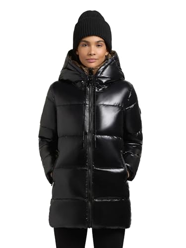 khujo Damen kurzer Wintermantel Warmer Steppmantel mit Kapuze in glänzender Optik Grana-YM Black Gr. S von khujo