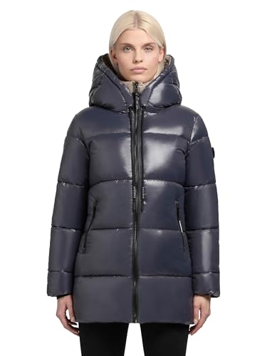 khujo Damen kurzer Wintermantel Warmer Steppmantel mit Kapuze in glänzender Optik Grana-YM Dark Cloud Blue Gr. M von khujo