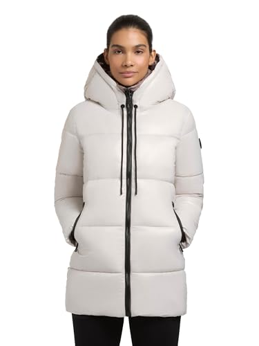 khujo Damen kurzer Wintermantel Warmer Steppmantel mit Kapuze in glänzender Optik Grana-YM Flash White Gr. XXL von khujo
