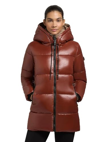 khujo Damen kurzer Wintermantel Warmer Steppmantel mit Kapuze in glänzender Optik Grana-YM Coconut Brown Gr. XL von khujo