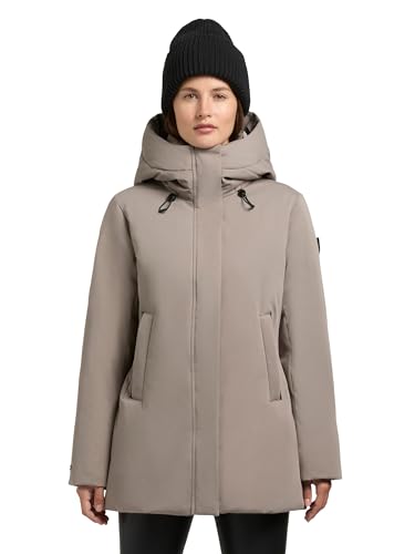 khujo Damen warme Winterjacke mit gesteppter Rückseite, Verstellbarer Kapuze, Taillenzugband und innenliegenden abnehmbaren Rucksack-Trägern Palla-YM Greige Gr. XS von khujo