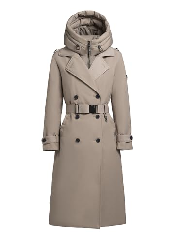 khujo Elena Damen Wintermantel Trenchcoat Steppmantel Winterjacke (DE/NL/SE/PL, Alphanumerisch, L, Regular, Regular, GREIGE-Darkgrey) von khujo