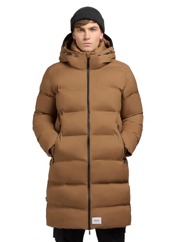 khujo Herren Lange Steppjacke Wintermantel mit Wasserdichten Reißverschlüssen und Kapuze Caius2-YM Dark Beach Beige Gr. S von khujo