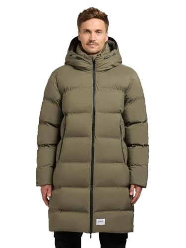 khujo Herren Lange Steppjacke Wintermantel mit Wasserdichten Reißverschlüssen und Kapuze Caius2-YM Light Moss Green Gr. L von khujo