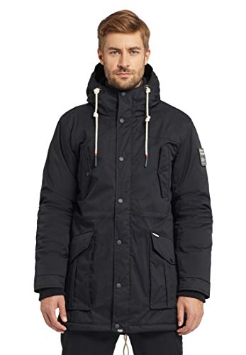 khujo Herren Mantel Polaris Lange Winterjacke Teddyfell in der Kapuze Steppfutter von khujo