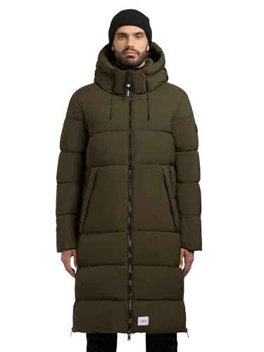 khujo Herren Wintermantel Langer Steppmantel mit Kapuze Rigo Matt-YM Earth Green Gr. XXL von khujo