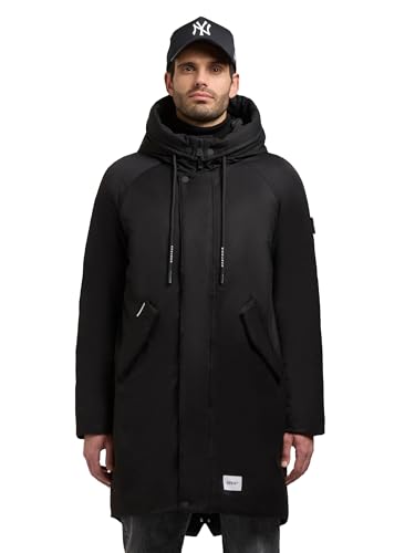 khujo Herren warme Lange Wintejacke mit Magnet-Abdeckleiste und Verstellbarer großer Kapuze Anth-YM Black Gr. L von khujo