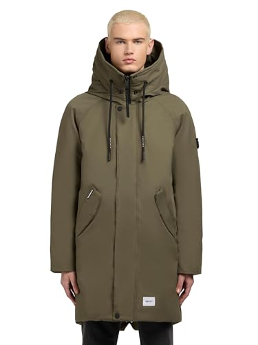 khujo Herren warme Lange Wintejacke mit Magnet-Abdeckleiste und Verstellbarer großer Kapuze Anth-YM Light Moss Green Gr. M von khujo