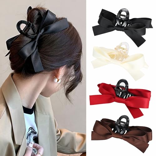 Seidige Haarklammern aus Satin mit großen Schleifen – rutschfeste Klammern für dünnes oder dickes Haar, Geschenkset für Frauen und Mädchen, Brautjungfern zur Hochzeit – 4 Stück von kiaalastbead